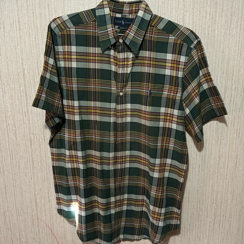 Ralph Lauren men’s classic fit green plaid button up shirt